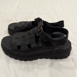**Skechers Jammers Throwback Slingback Sandals – Black Leather – Size 10**